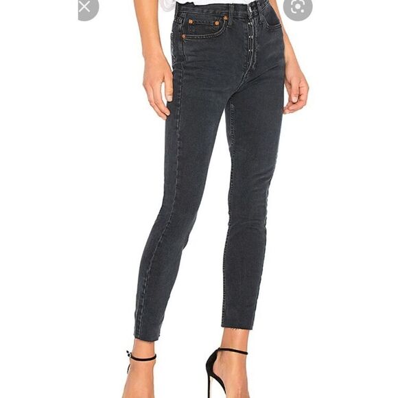 Re/Done Originals High Rise Ankle Crop with Stretch in Worn Black sz 25 - Picture 1 of 5